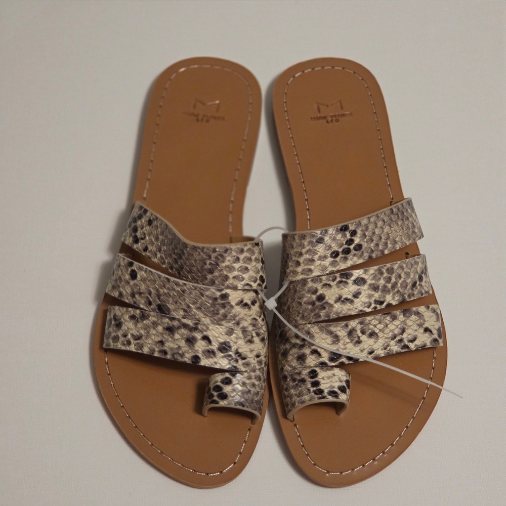 Marc Fisher Snakeskin Print Toe Loop Slide Sandals Brown Beige Size 7.5M - Picture 2 of 7